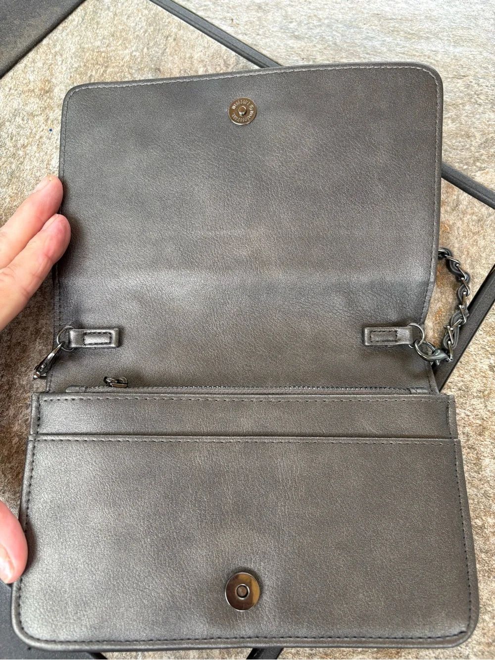 bebe Metallic Gunmetal Gray Studded Crossbody Bag